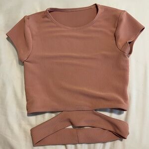 Five Dancewear ribbed pink short sleeve sports bra